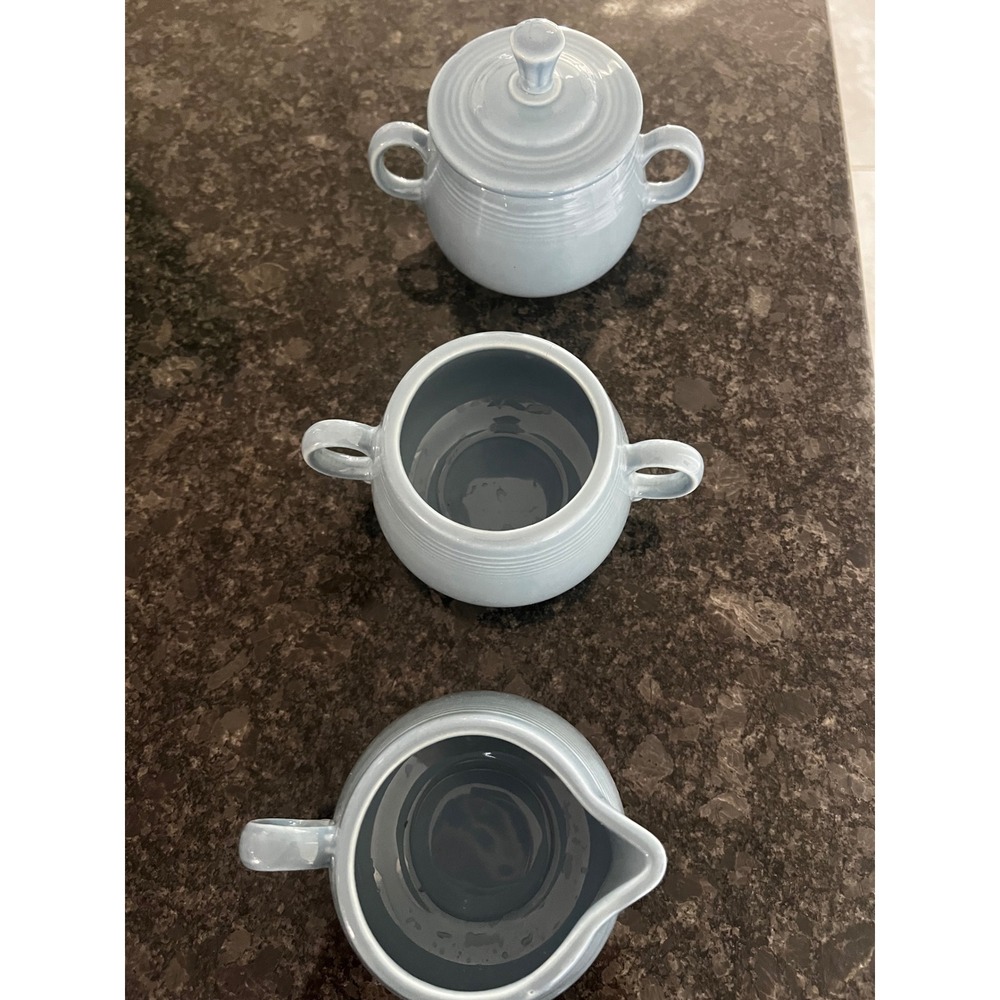 Fiesta Light Blue Periwinkle Sugar Bowl Creamer Pitcher Set Ceramic